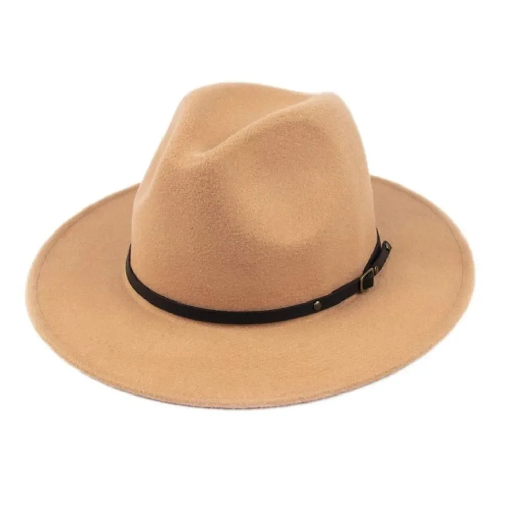 Women’s wide brim fedora hat camel